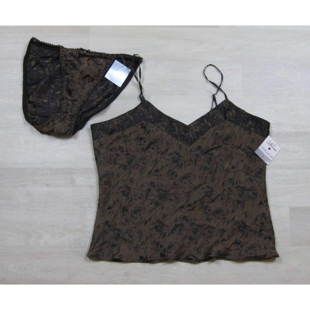 NWT‎ Vintage 90s Silkscreen Cami & Panty Set (L) Washable Silk Deadstock